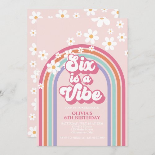 Six is a Vibe Rainbow 6th Birthday Invitation
