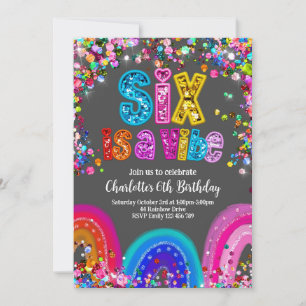 Six is a Vibe Rainbow Party Invitation