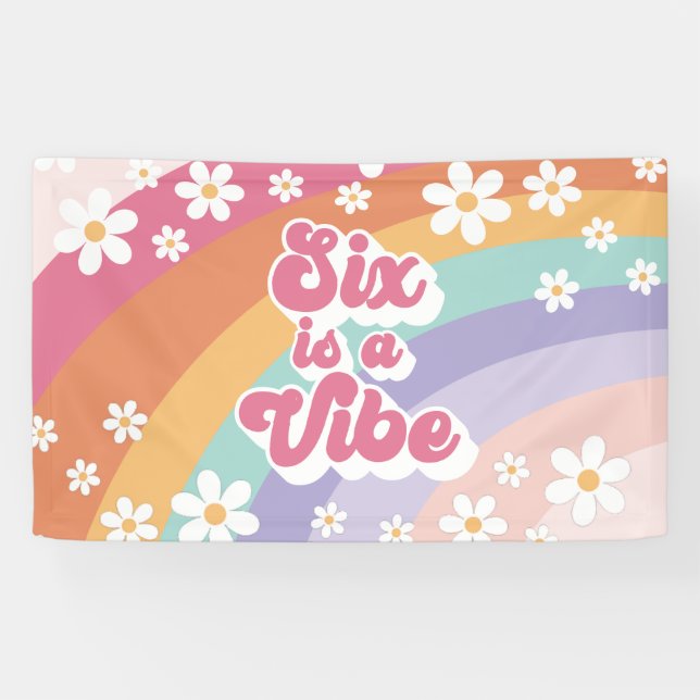 Six is a Vibe Retro Rainbow 6th Birthday Banner (Horizontal)