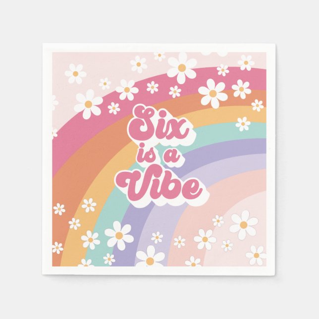 Six is a Vibe Retro Rainbow 6th Birthday Napkins (Front)
