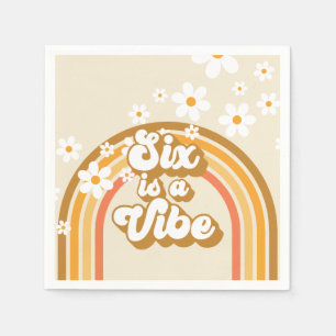 Six is a Vibe Retro Rainbow Groovy 6th Birthday Napkins
