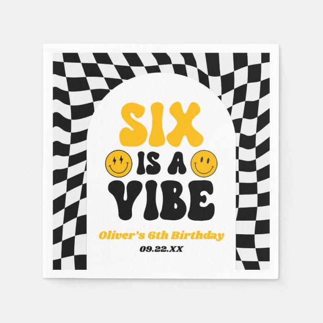 Six Is A Vibe Retro Sixth 6th Birthday Party Napkins (Front)