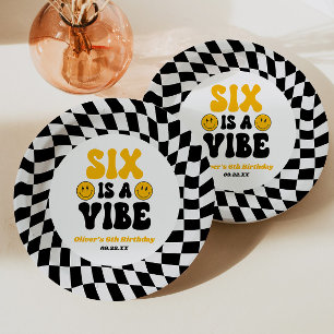 Six Is A Vibe Retro Sixth 6th Birthday Party Paper Plates