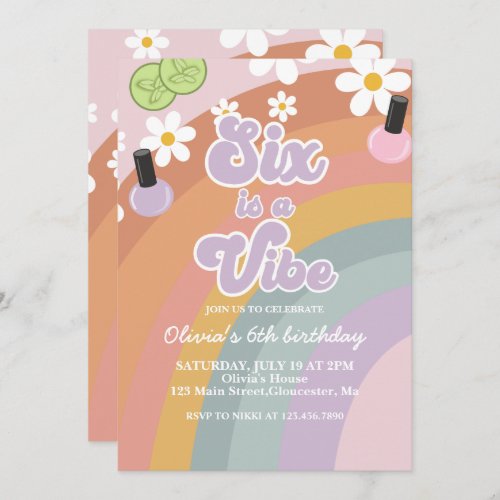 Six is a vibe Spa Rainbow 6th Birthday Invitation