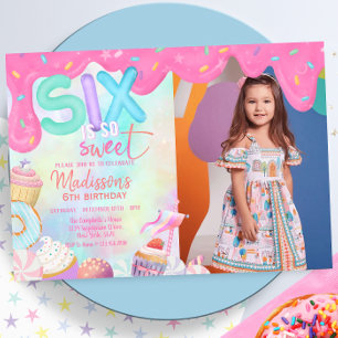 Six is so sweet custom photo invitation