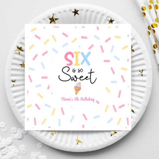 Six Is So Sweet Ice Cream 6th Birthday Party Napkins (Creator Uploaded)