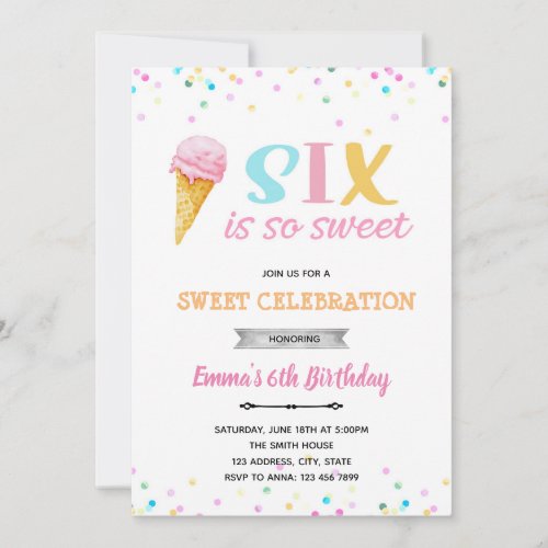 Six is so sweet ice cream invitation