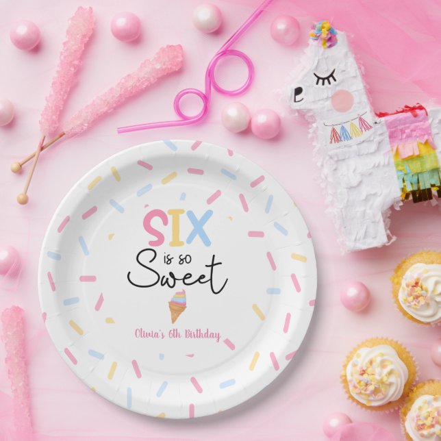 Six Is So Sweet Ice Cream Sixth 6th Birthday Party Paper Plates (Party)