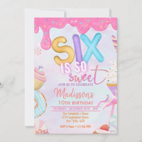 six is so sweet invitation