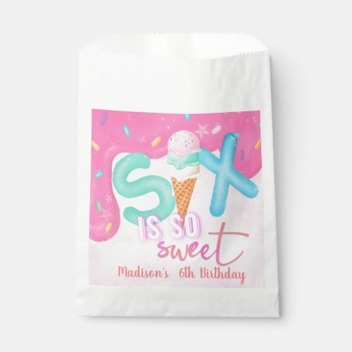six is so sweet Pink Frosting Favor Bag