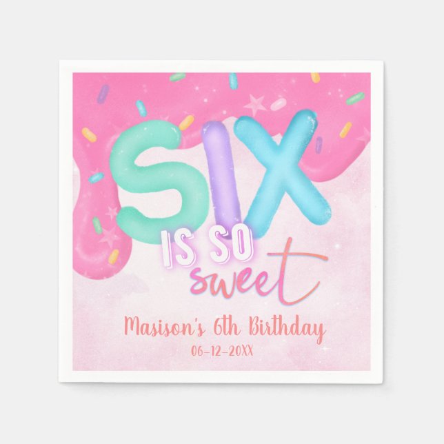 six is so sweet Pink Frosting Napkins (Front)