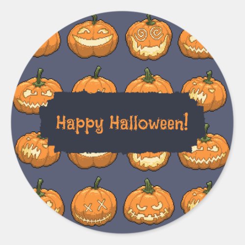 Six Jack oLantern Pixel Pumpkins Pattern Classic Round Sticker