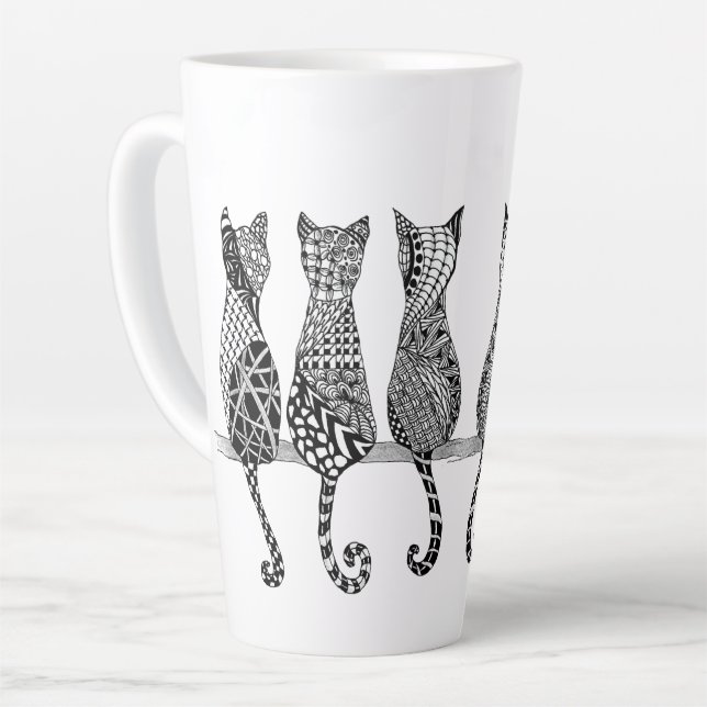Six Kitties on a Branch Latte Mug (Left Angle)