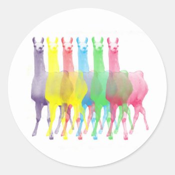 Six Lamas In Six Llama Colors Classic Round Sticker by boopboopadup at Zazzle