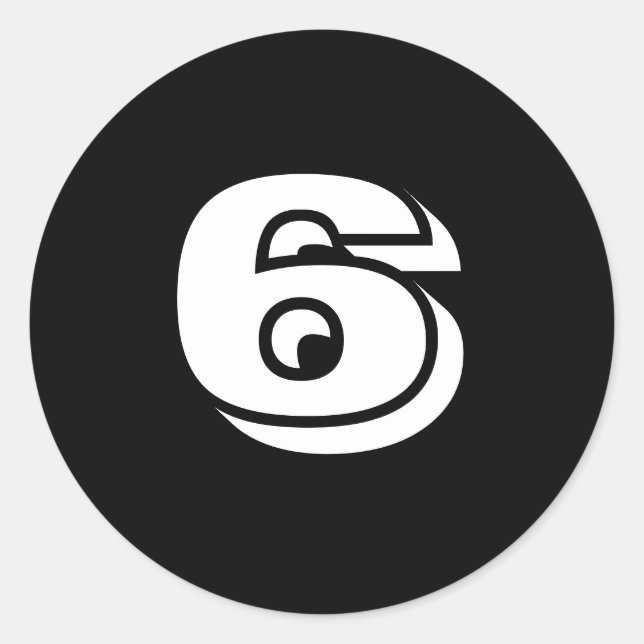 Six Large Round Black Number Stickers by Janz (Front)