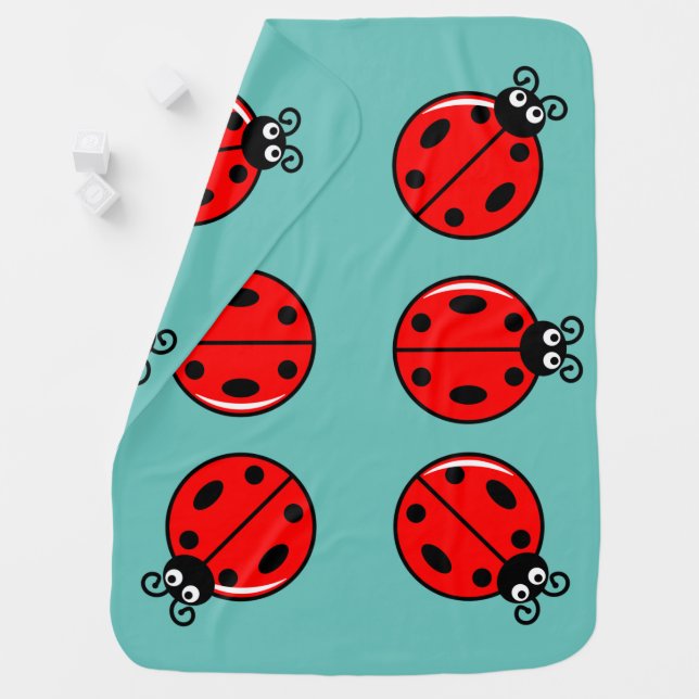 Six Little Lady Bugs - Baby Light Teal Blanket (In Situ)