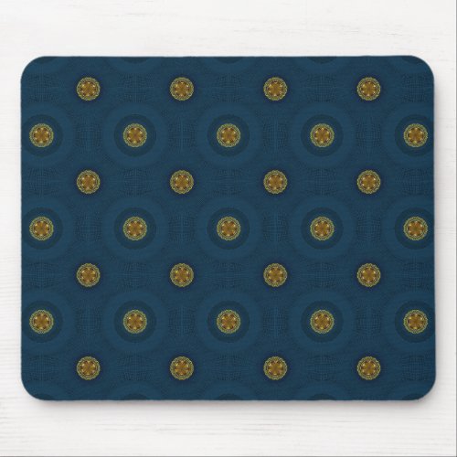 Six Lobed Medallion In Gold Blue and Green Mouse Pad