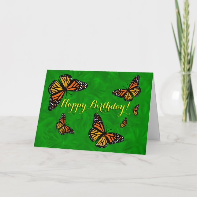 Six Monarch Butterflies Happy Birthday Card (Front)