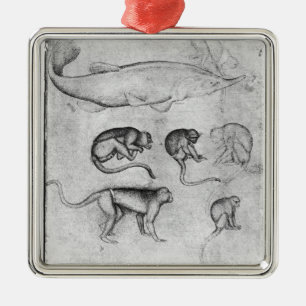 Six Monkeys and a Sturgeon Metal Ornament