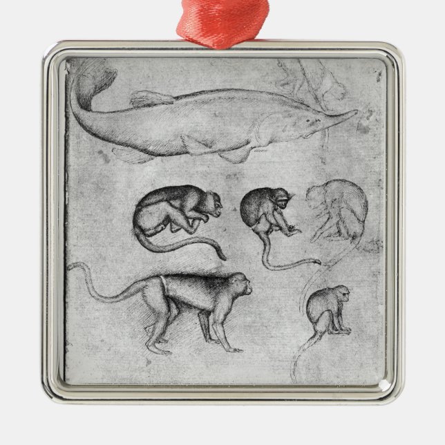 Six Monkeys and a Sturgeon Metal Ornament (Front)