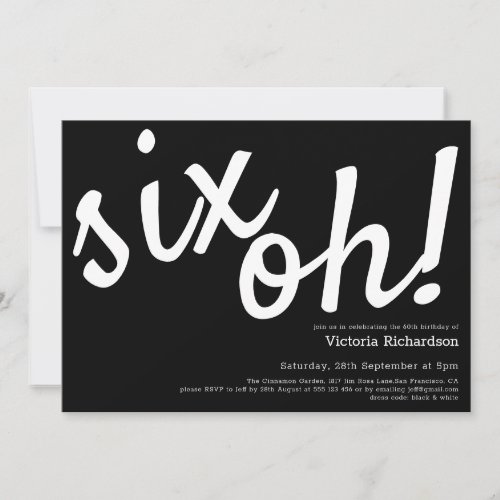 Six Oh Minimalist Black White Funny 60th Birthday Invitation