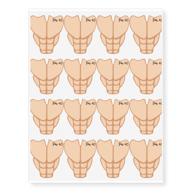Six Pack I'm 40th Birthday Funny Men Temporary Tattoos (Front)