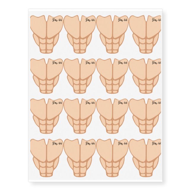 Six Pack I'm 44th Birthday Funny Men Temporary Tattoos (Front)