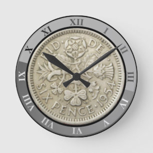 SIX PENCE COIN ROUND CLOCK