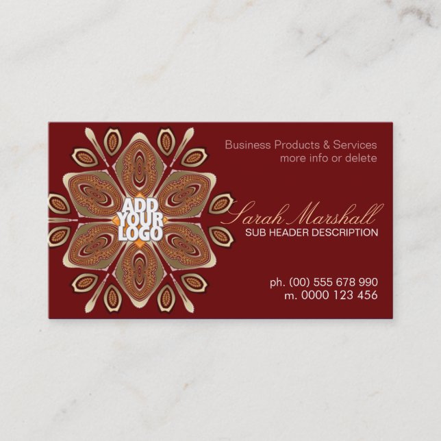 Six Petals Geometric Flower w/ Logo Business Card (Front)