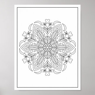 Six Petals Geometric Mandala Flower Adult Coloring Poster