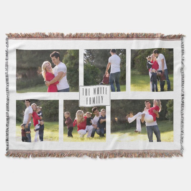 Six photo collage and name personalized throw blanket (Front)