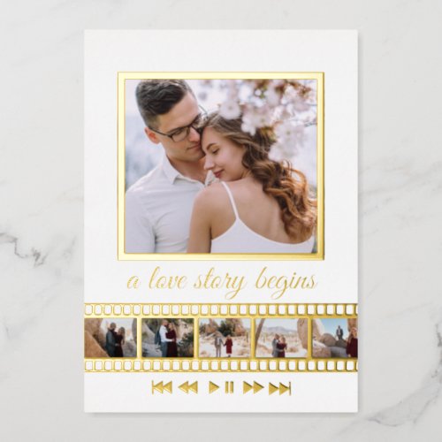 Six Photo Collage Film Frame Save the Date Wedding Foil Invitation