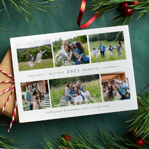 Six photo collage simple green family Christmas Holiday Card
