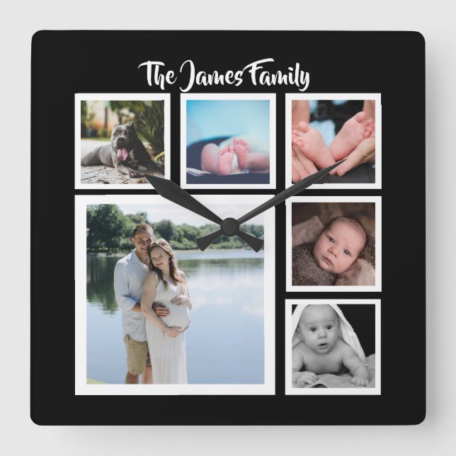 Six Photo Collage Template Square Wall Clock (Front)
