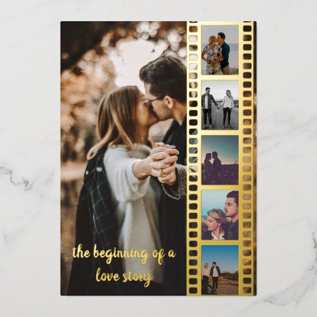 Six Photos Collage Film Save the Date Foil Invitation (Front)