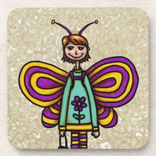 Six Plastic Coasters Cute Butterfly Costume Girl Coaster