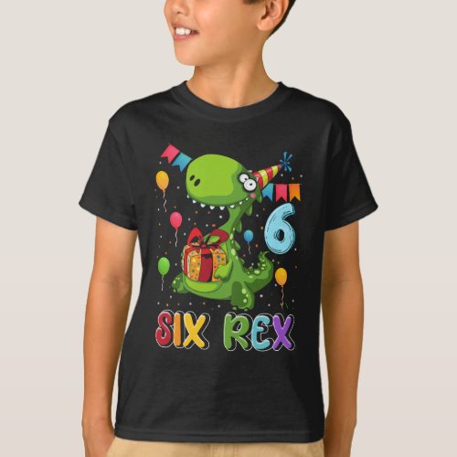 Six Rex 6th Birthday Sixth Dinosaur Holding Box Gi T_Shirt