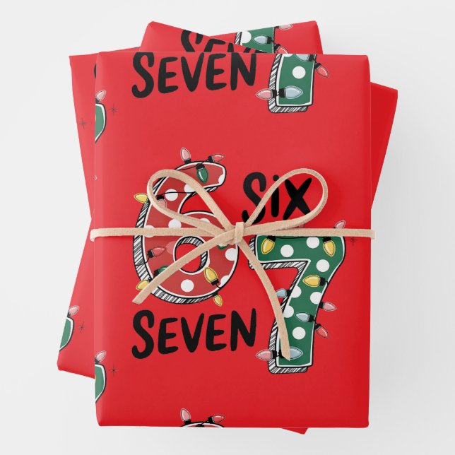 Six Seven 67 6 7 Christmas Meme Funny Xmas  red Wrapping Paper Sheets (In situ)