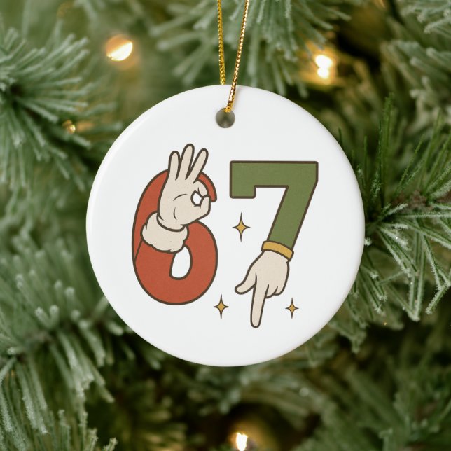 Six Seven 67 6 7 Christmas Santa Elf Meme Ceramic Ornament (Tree)