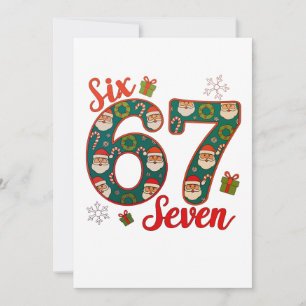 Six Seven 67 6 7 Meme Christmas Xmas Santa Hat Holiday Card