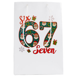 Six Seven 67 6 7 Meme Christmas Xmas Santa Hat Medium Gift Bag