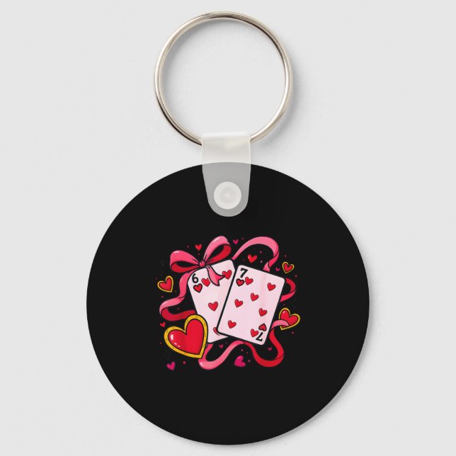 Six Seven 67 Boys Girls Valentines Day Cool Playin Keychain (Front)