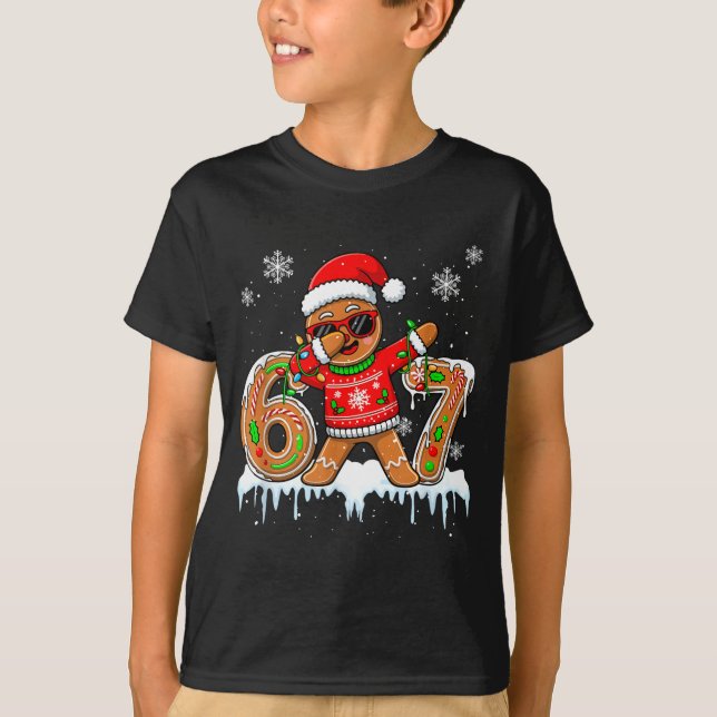 Six Seven 67 Christmas Funny Santa Gingerbread Dab T-Shirt (Front)