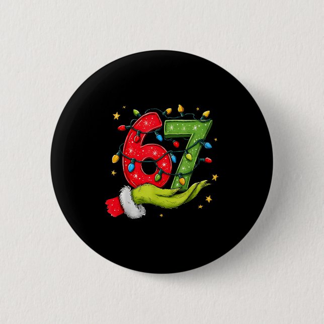 Six Seven 67 Christmas Lights Hand Signs Elf Light Button (Front)
