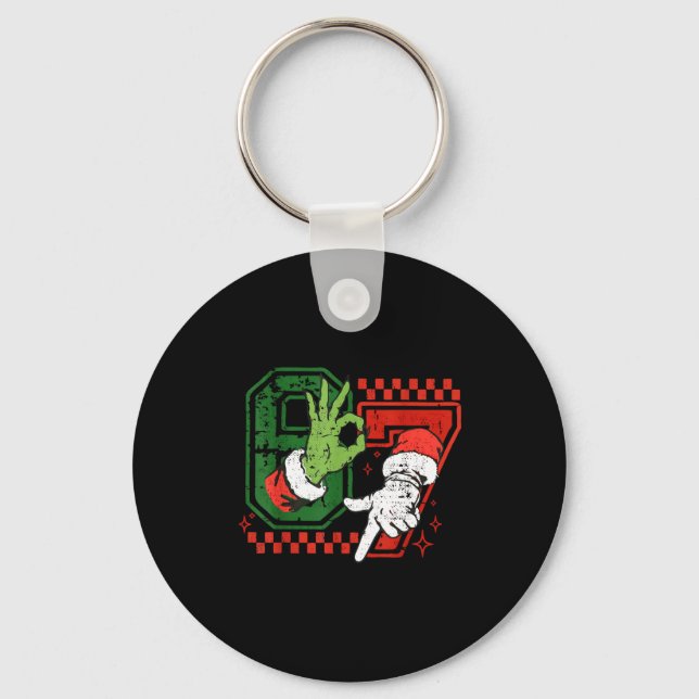 Six Seven 67 Funny Christmas Meme Humor Trendy Cou Keychain (Front)