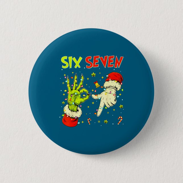Six Seven 67 Funny Hand-sign Christmas Meme  Button (Front)