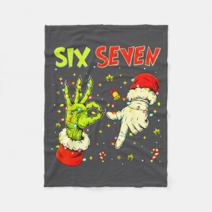 Six Seven 67 Funny Hand-sign Christmas Meme  Fleece Blanket