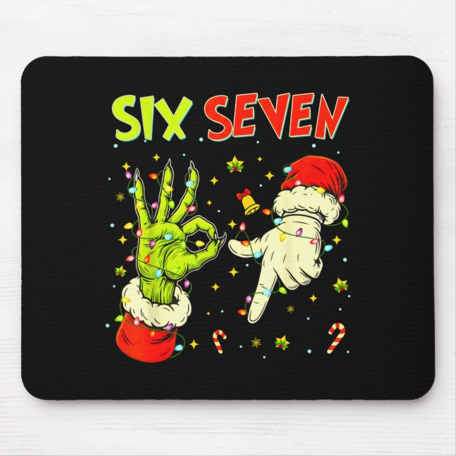 Six Seven 67 Funny Hand-sign Christmas Meme  Mouse Pad (Front)