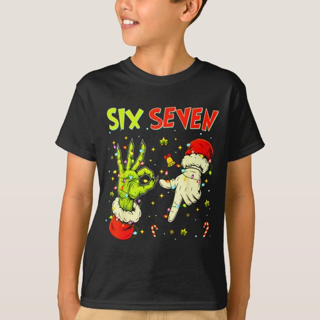 Six Seven 67 Funny Hand-sign Christmas Meme  T-Shirt (Front)