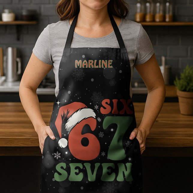 Six Seven 67 Funny Santa Hat Christmas Xmas Meme Apron (Creator Uploaded)